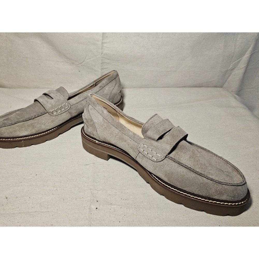 Anne Klein Everly Penny Loafer Taupe Suede Lug Sole Shoes Womens 7.5